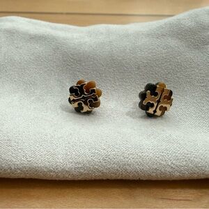 Tory Burch Gold and Tortoise Shell Flower  Earrings